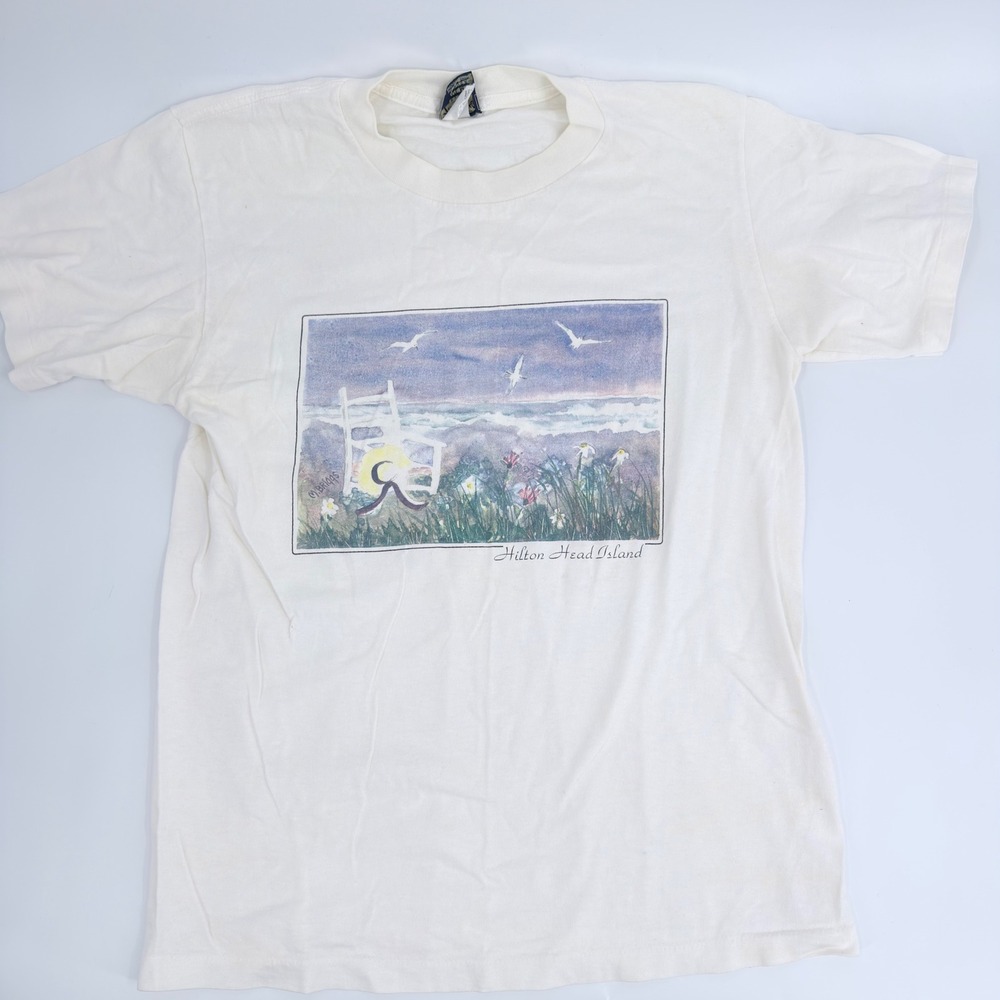 Famous Sportswear Hilton Head Island Graphic Tee 90s Unisex Medium Cream